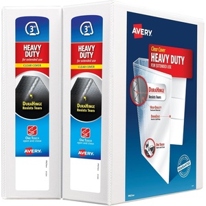image:imageAvery Heavy Duty View 3 Ring Binder 4 One Touch Slant Ring Holds 85 x 11 Paper 2 White Binders 798753