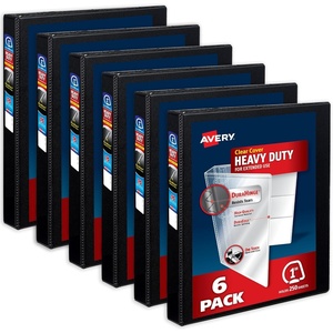 image:imageAvery HeavyDuty View 3 Ring Binders 1 Inch One Touch Slant Rings 250Sheet Capacity DuraHinge 14 Inch Wide Spine Customizable Clear Cover and Spine Black Binders 6Pack of 792751