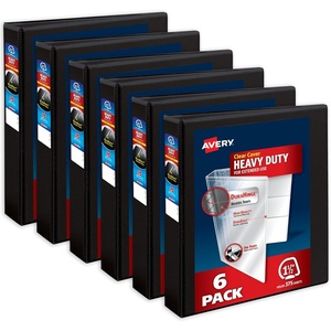 image:imageAvery HeavyDuty View 3 Ring Binders 1 Inch One Touch Slant Rings 250Sheet Capacity DuraHinge 14 Inch Wide Spine Customizable Clear Cover and Spine Black Binders 6Pack of 7927515