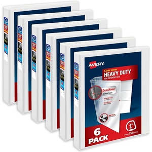 image:imageAvery HeavyDuty View 3 Ring Binders 1 Inch One Touch Slant Rings 250Sheet Capacity DuraHinge 14 Inch Wide Spine Customizable Clear Cover and Spine White Binders 6Pack of 797991