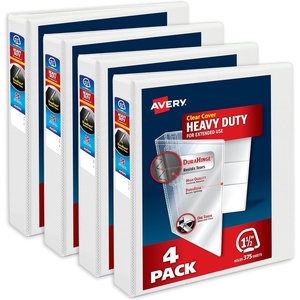 image:imageAvery HeavyDuty View 3 Ring Binders 15 Inch One Touch Slant Rings DuraHinge 21 Inch Wide Spine Customizable Clear Cover and Spine White Binders 4Pack of 79781