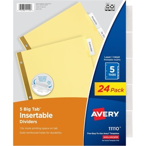 image:imageAvery Insertable Dividers for 3 Ring Binder 5Tab Set Clear Big Tabs Buff Paper with GoldReinforced 24 Sets Great for Organizing Projects Reports Finances and More 1111324 Packs