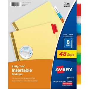 image:imageAvery Insertable Dividers for 3 Ring Binders 8 Tabs per Set Multicolor Big Tabs Buff Paper with GoldReinforced Holes Great for Organizing Reports Projects and More 48 Sets of 11111