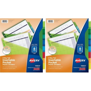 image:imageAvery Insertable Plastic Dividers for 3 Ring Binders 8 Tabs per Set Big Tabs One Pocket Multicolor Binder Dividers Works with Sheet Protectors 119032Pack