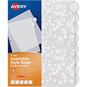 image:imageAvery Insertable Style Edge Plastic Dividers for 3 Ring Binders 8Tab Set Assorted White Frosted Designs 1 Set 1129124 pack