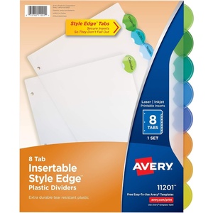 image:imageAvery Insertable Style Edge Plastic Dividers for 3 Ring Binders 8Tab Set Multicolor 1 Set 11201Dividers