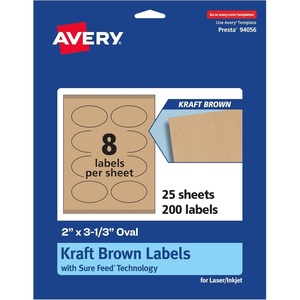 image:imageAvery Kraft Brown Oval Labels Sure Feed Technology 2 x 313 120 Kraft Brown Labels PrinttoTheEdge LaserInkjet Printable200 labels