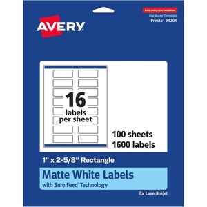 image:imageAvery Matte White Rectangle Labels Sure Feed Technology 1 x 258 400 Matte White Printable Labels1 600 Labels