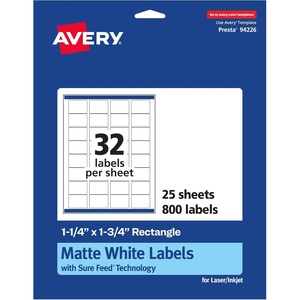 image:imageAvery Matte White Rectangle Labels Sure Feed Technology 125 x 175 800 Matte White Printable Labels800 Labels