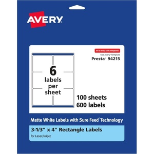image:imageAvery Matte White Rectangle Labels Sure Feed Technology 313 x 4 150 Matte White Printable Labels600 Labels