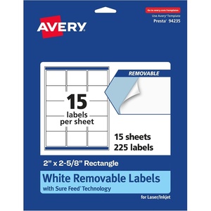 image:imageAvery Matte White Removable Rectangle Labels Sure Feed Technology 2 x 258 1500 Removable Labels LaserInkjet Printable225 labels