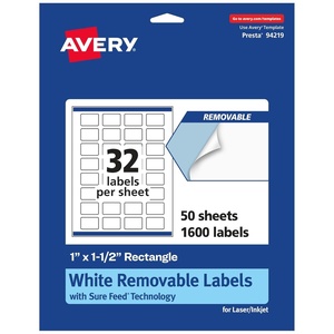 image:imageAvery Matte White Removable Rectangle Labels Sure Feed Technology PrinttoTheEdge 1 x 15 480 Removable Labels LaserInkjet Printable1 600 labels