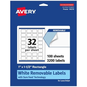 image:imageAvery Matte White Removable Rectangle Labels Sure Feed Technology PrinttoTheEdge 1 x 15 480 Removable Labels LaserInkjet Printable3 200 labels