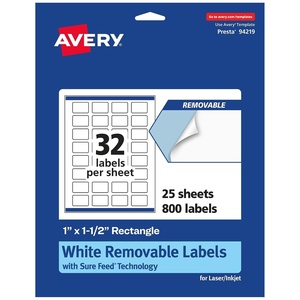 image:imageAvery Matte White Removable Rectangle Labels Sure Feed Technology PrinttoTheEdge 1 x 15 480 Removable Labels LaserInkjet Printable800 labels