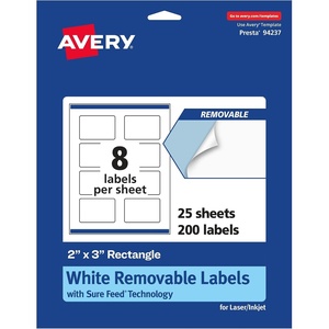 image:imageAvery Matte White Removable Rectangle Labels Sure Feed Technology PrinttoTheEdge 2 x 3 120 Removable Labels LaserInkjet Printable200 labels