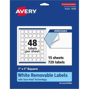 image:imageAvery Matte White Removable Square Labels Sure Feed Technology PrinttoTheEdge 1 x 1 720 Removable Labels LaserInkjet Printable720 labels