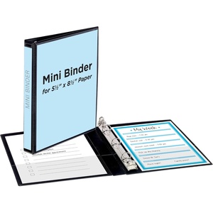 image:imageAvery Mini Durable View 3 Ring Binder Holds 55 x 85 Paper 05 Round Rings 100Sheet Capacity 07 Inch Wide Spine 1 Black Binder Great for Home School Supplies Office and More 27725Black