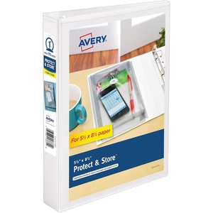 image:imageAvery Mini Durable View Protect amp Store 3 Ring Binder Holds 55 x 85 Paper 1 Round Rings 175Sheet Capacity 14 Inch Wide Spine Includes Fully Enclosed Pocket 1 White Binder 230111