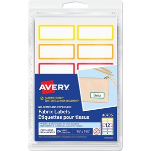 image:imageAvery NoIron Fabric Name Labels Rainbow Borders Preprinted Designs HandwriteOnly 24 Preprinted Labels 40706