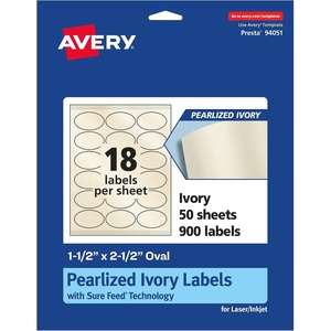 image:imageAvery Pearlized Ivory Oval Labels Sure Feed Technology 15 x 25 180 Pearlized Ivory Labels LaserInkjet Printable900 labels