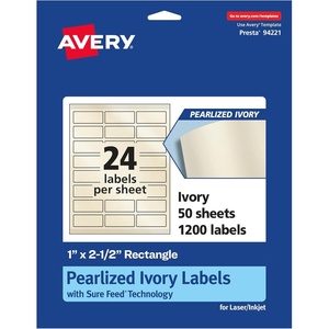 image:imageAvery Pearlized Ivory Rectangle Labels Sure Feed Technology 1 x 25 240 Pearlized Ivory Labels LaserInkjet Printable1 200 labels