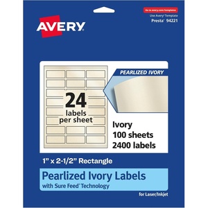 image:imageAvery Pearlized Ivory Rectangle Labels Sure Feed Technology 1 x 25 240 Pearlized Ivory Labels LaserInkjet Printable2 400 labels