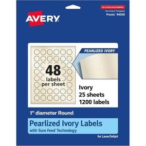 image:imageAvery Pearlized Ivory Round Labels Sure Feed Technology PrinttoTheEdge 1 Diameter 480 Pearlized Ivory Labels LaserInkjet Printable1 200 labels
