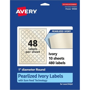 image:imageAvery Pearlized Ivory Round Labels Sure Feed Technology PrinttoTheEdge 1 Diameter 480 Pearlized Ivory Labels LaserInkjet Printable480 labels