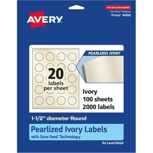 image:imageAvery Pearlized Ivory Round Labels Sure Feed Technology PrinttoTheEdge 15 Diameter 200 Pearlized Ivory Labels LaserInkjet Printable2 000 labels