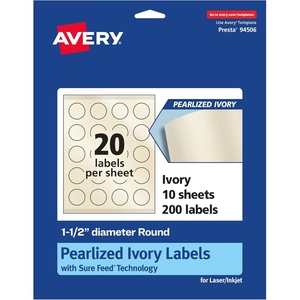 image:imageAvery Pearlized Ivory Round Labels Sure Feed Technology PrinttoTheEdge 15 Diameter 200 Pearlized Ivory Labels LaserInkjet Printable200 labels