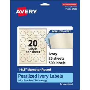 image:imageAvery Pearlized Ivory Round Labels Sure Feed Technology PrinttoTheEdge 15 Diameter 200 Pearlized Ivory Labels LaserInkjet Printable500 labels