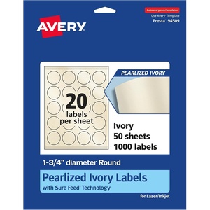 image:imageAvery Pearlized Ivory Round Labels Sure Feed Technology PrinttoTheEdge 175 Diameter 200 Pearlized Ivory Labels LaserInkjet Printable1 000 labels