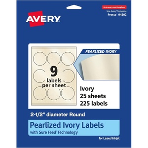 image:imageAvery Pearlized Ivory Round Labels Sure Feed Technology PrinttoTheEdge 25 Diameter 90 Pearlized Ivory Labels LaserInkjet Printable225 labels