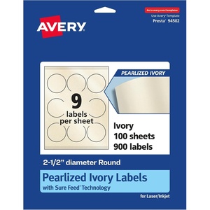 image:imageAvery Pearlized Ivory Round Labels Sure Feed Technology PrinttoTheEdge 25 Diameter 90 Pearlized Ivory Labels LaserInkjet Printable900 labels