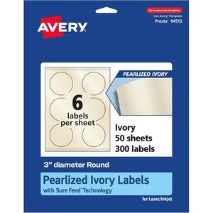image:imageAvery Pearlized Ivory Round Labels Sure Feed Technology PrinttoTheEdge 3 Diameter 60 Pearlized Ivory Labels LaserInkjet Printable300 labels