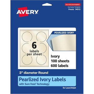 image:imageAvery Pearlized Ivory Round Labels Sure Feed Technology PrinttoTheEdge 3 Diameter 60 Pearlized Ivory Labels LaserInkjet Printable600 labels