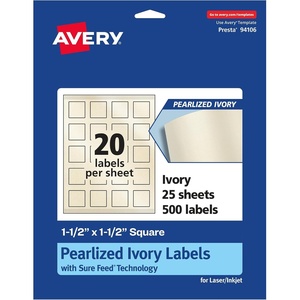 image:imageAvery Pearlized Ivory Square Labels Sure Feed Technology PrinttoTheEdge 15 x 15 200 Pearlized Ivory Labels LaserInkjet Printable500 labels