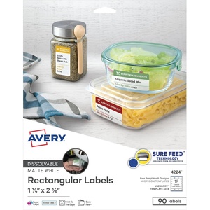 image:imageAvery Printable Dissolvable Rectangle Labels 114 x 238 White 90 Customizable Labels 4224One Size