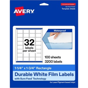 image:imageAvery Printable Durable White Rectangle Labels Sure Feed Technology 125 x 175 Waterproof Labels Laser amp PigmentBased Inkjet Compatible 800 Total3 200 labels