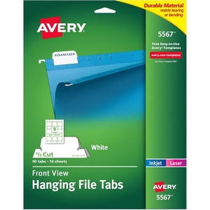 image:imageAvery Printable Hanging File Folder Tabs 15 Cut White 90 Total 55675 pack