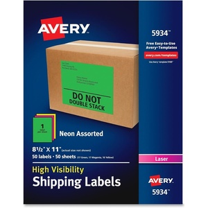 image:imageAvery Printable Shipping Labels 812 x 11 Assorted Neon Colors Magenta Green and Yellow Laser amp Inkjet Compatible 15 Blank Labels Total 5975Neon Assorted