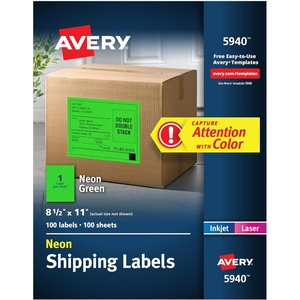 image:imageAvery Printable Shipping Labels 812 x 11 Assorted Neon Colors Magenta Green and Yellow Laser amp Inkjet Compatible 15 Blank Labels Total 5975Neon Green