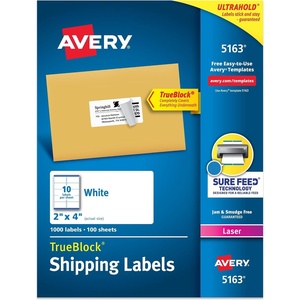 image:imageAvery Printable Shipping Labels with Sure Feed 2 x 4 Customizable Stickers White 1000 Blank Mailing Labels Great for Mailing Shipping and More 51631 000 labels