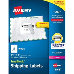 image:imageAvery Printable Shipping Labels with Sure Feed 312 x 5 White 400 Blank Mailing Labels for Laser Printers 5168