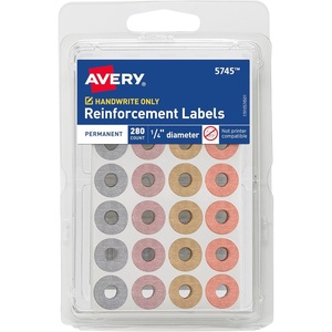 image:imageAvery Reinforcement Labels 14 Diameter Permanent Adhesive Assorted Metallic Colors NonPrintable 280 Page Reinforcement Stickers 5745One Size