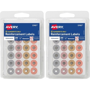 image:imageAvery Reinforcement Labels 14 Diameter Permanent Adhesive Assorted Metallic Colors NonPrintable 280 Page Reinforcement Stickers 5745One Size Pack of 2