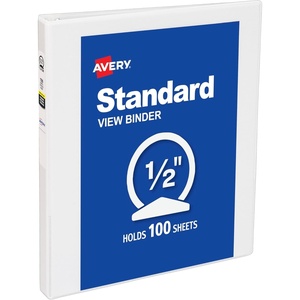 image:imageAvery Standard View 3 Ring Binder 05 Round Rings 100Sheet Capacity 07 Inch Wide Spine 1 White Binder Ideal for Lightweight Organization and Occasional Referencing 0575005