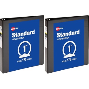 image:imageAvery Standard View 3 Ring Binder 1 Round Rings 175Sheet Capacity 14 Inch Wide Spine 1 Black Binder Ideal for Lightweight Organization and Occasional Referencing 057611 Pack of 2