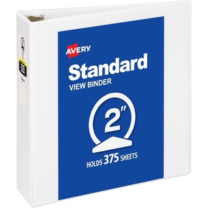 image:imageAvery Standard View 3 Ring Binder 1 Round Rings 175Sheet Capacity 14 Inch Wide Spine 1 White Binder Ideal for Lightweight Organization and Occasional Referencing 057112