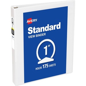 image:imageAvery Standard View 3 Ring Binder 1 Round Rings 175Sheet Capacity 14 Inch Wide Spine 1 White Binder Ideal for Lightweight Organization and Occasional Referencing 057111